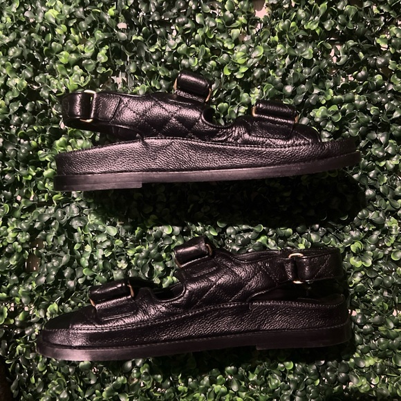 Authentic CHANEL CC Buttons  Caviar Skin Dad Sandals 37 Black No Box - Picture 3 of 10